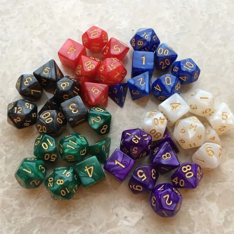 6 Set(7pcs/set) 42pcs Polyhedral Dice Multicolour Gold Color Number Game Dice DND RPG D20 D12 D10 D8 D6 D4 Table Game Dice Set