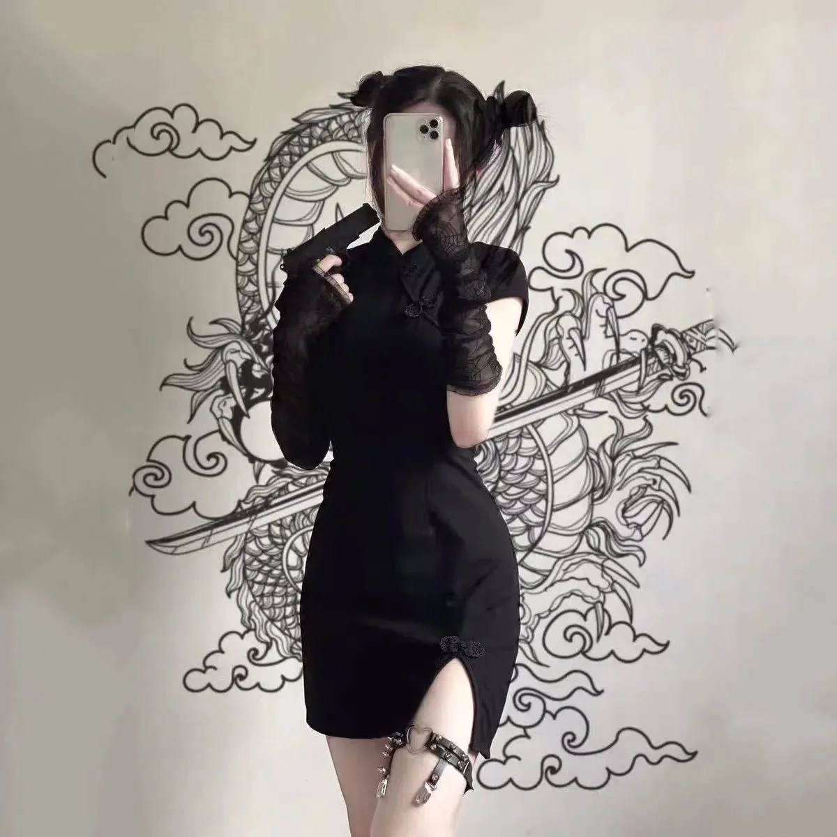 Sexy Mini Split Cheongsam Women Vintage Button Short Sleeve
