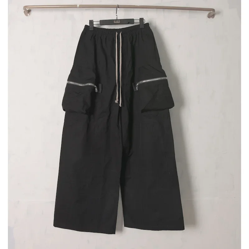 

High Street RicK Men's Pants Harajuku Loose Wide-leg Large Pockets Casual Black Owens Cargo Pants Hot Sale Casual Trousers