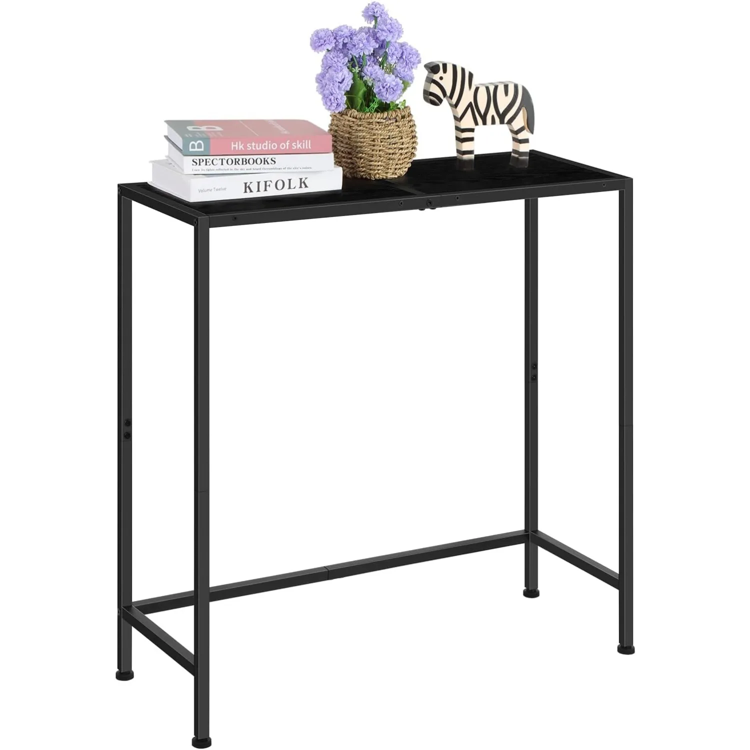 Narrow Wood & Metal Console Table 31.5'', Slim Black Design for Entryway/Living Room/Foyer Use, Space-Saving Sofa Storage 1
