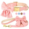 Cute Pink Dog Collar Leash Set With Bowtie Adjustable Soft Velvet Pet Collars And Leash for Small Medium Dogs Dog Accessories 1