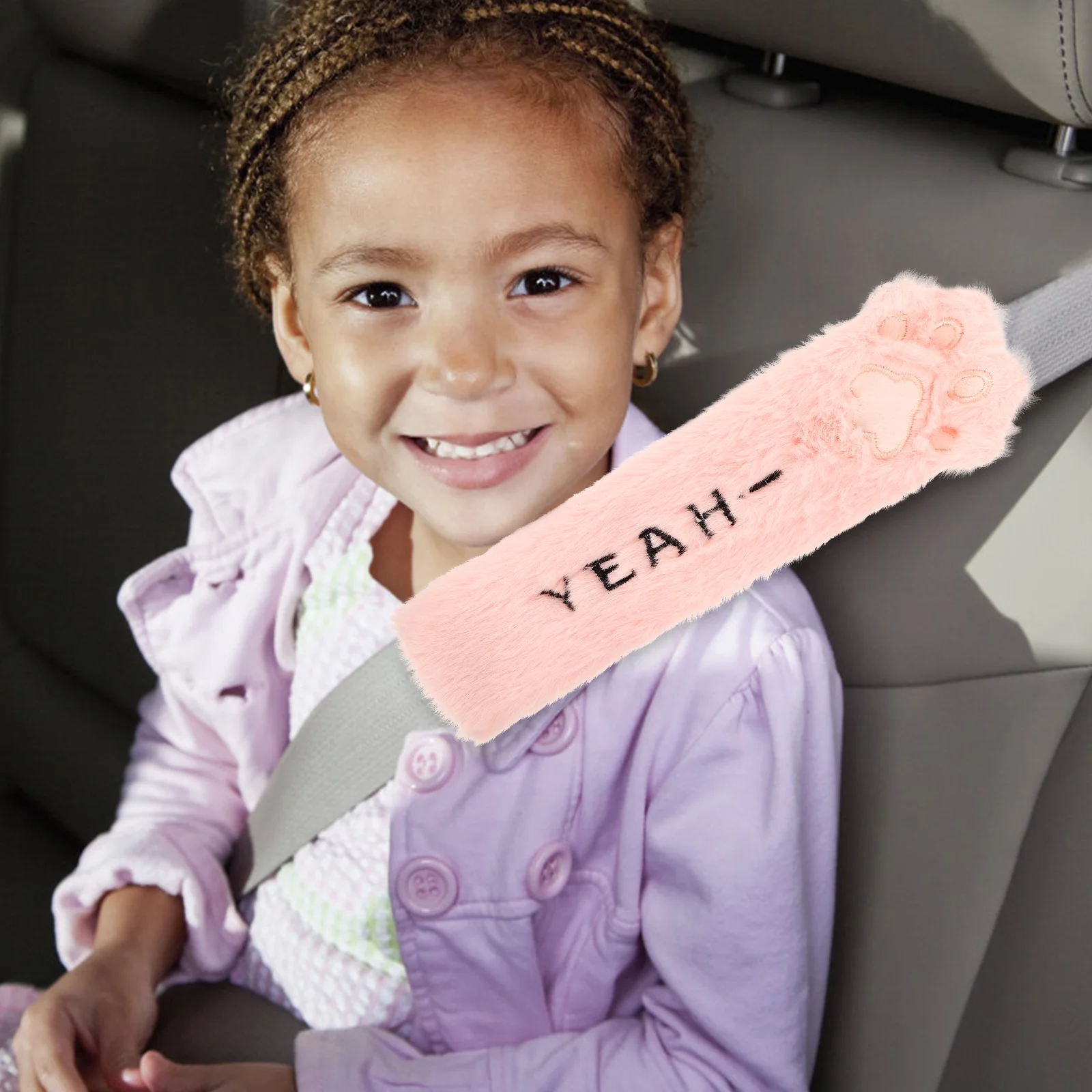 

Safety Harness Seat Belt Shoulder Cover Car Strap Pads Protector Holder Fluffy Pink Seatbelt