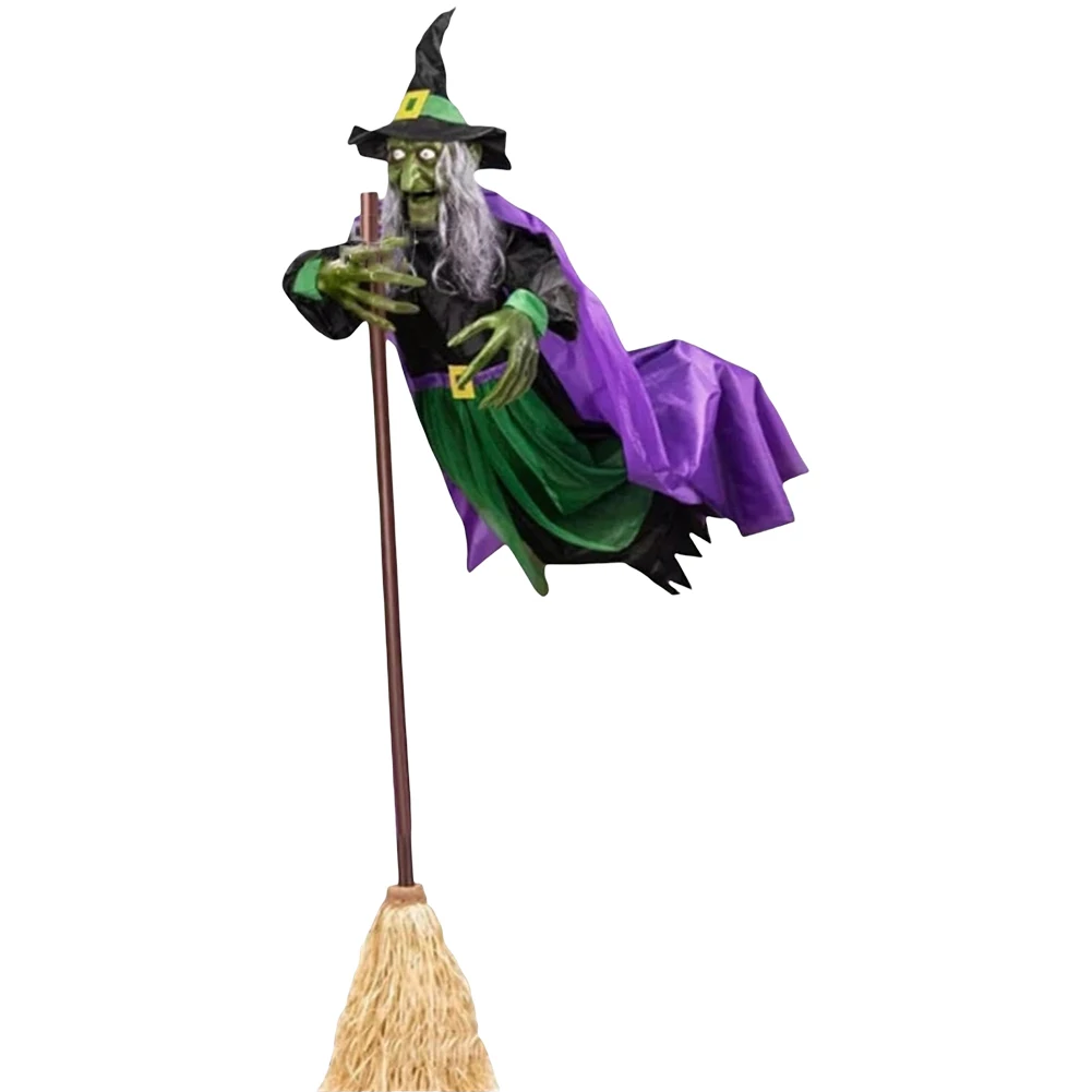 Halloween 180cm Flying Witch Decor Hovering Flying Witch Decorations with Scary Sound Halloween Props Horror Themed Scary Props