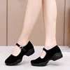 Women Shoes Black Velvet Pumps Buckle Strap Mary Jane Heels Lady Platform Block Heel Work Shoes Casual Walking Dance Cloth Shoes 1