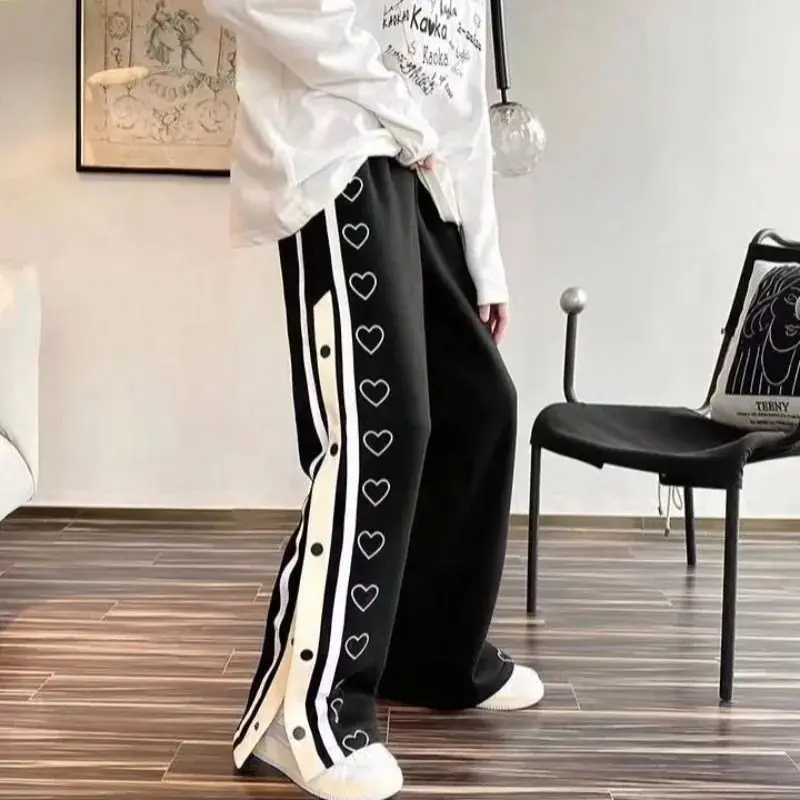 

Loose Casual Buttoned Sweatpants Wide Leg Pants Men's Men's Fashion Printed Trousers Men's Autumn and Winter Street Wear