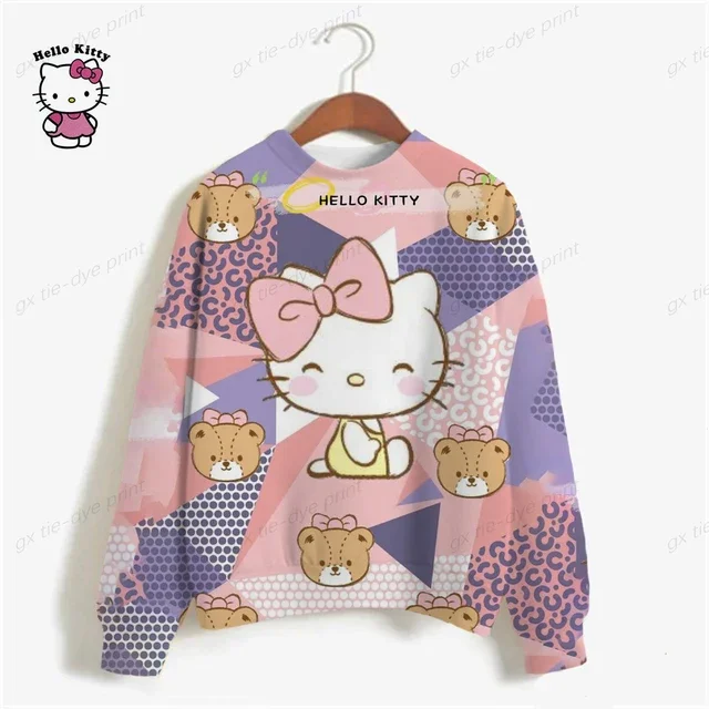 Sudadera de HELLO KITTY para mujer, ropa de calle de primavera, jerseys de cuello redondo de poliéster con dibujos animados, camisetas informales de manga larga con estampado de Groot