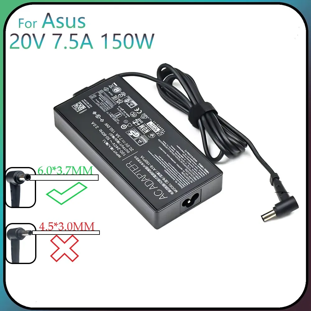 AC 노트북 전원 어댑터 충전기 20V 7.5A 150W 6.0X3.7mm 아수스 TUF FX505D FX505DT FX505DU ROG Strix Scar III G531GD G531GT용