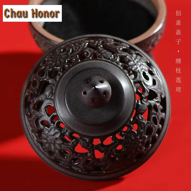 Handmade Lotus Rough Pottery Incense Holder Antique Mist Smoking Steamers Scented Aromatic Candles Tea Services Accessories Gift