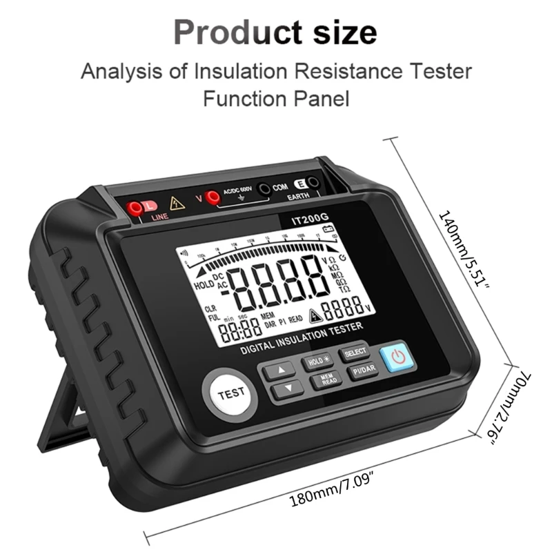 MESTEK Megohm Meter 1MΩ-200GΩ 저항 테스트 미터 디지털 절연 저항 테스터 LCD 디스플레이 Megohmmeter
