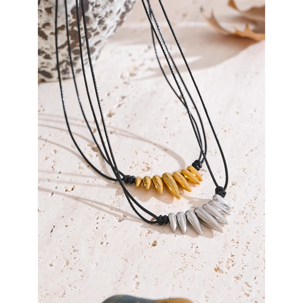 Yhpup Arrivals Black PU Leather Statement Drop Necklace 2025 for