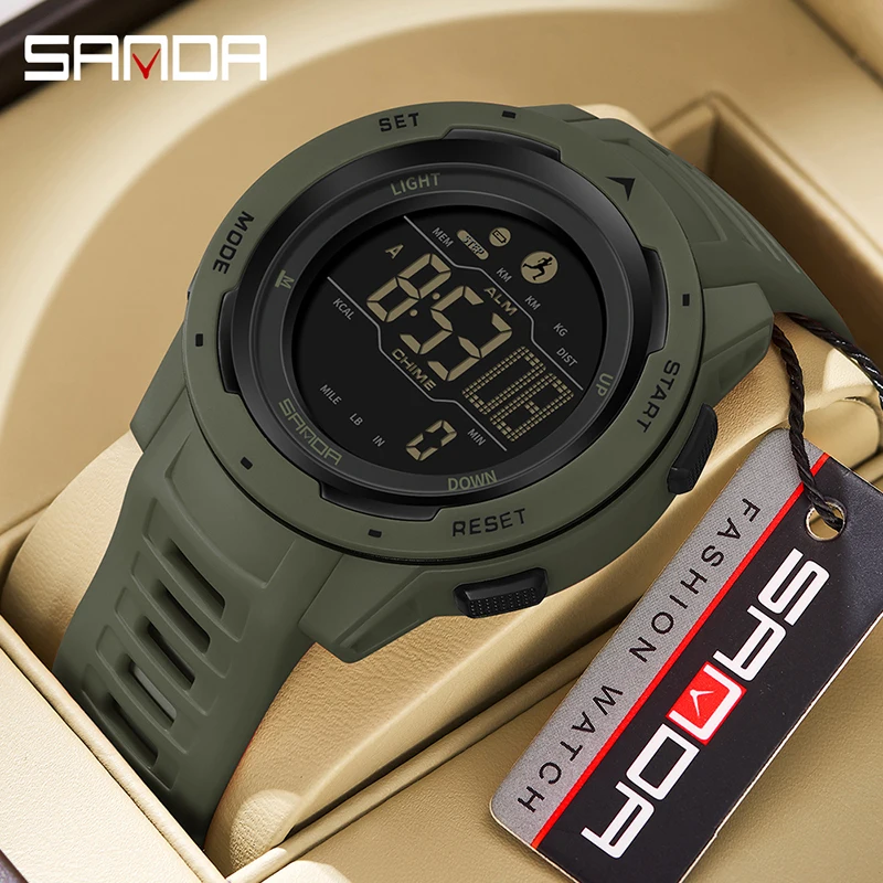 

SANDA Brand Men Watches Calories Sports Pedometer 50M Waterproof LED Digital Watch Military Wristwatch Relogio Masculino 2145