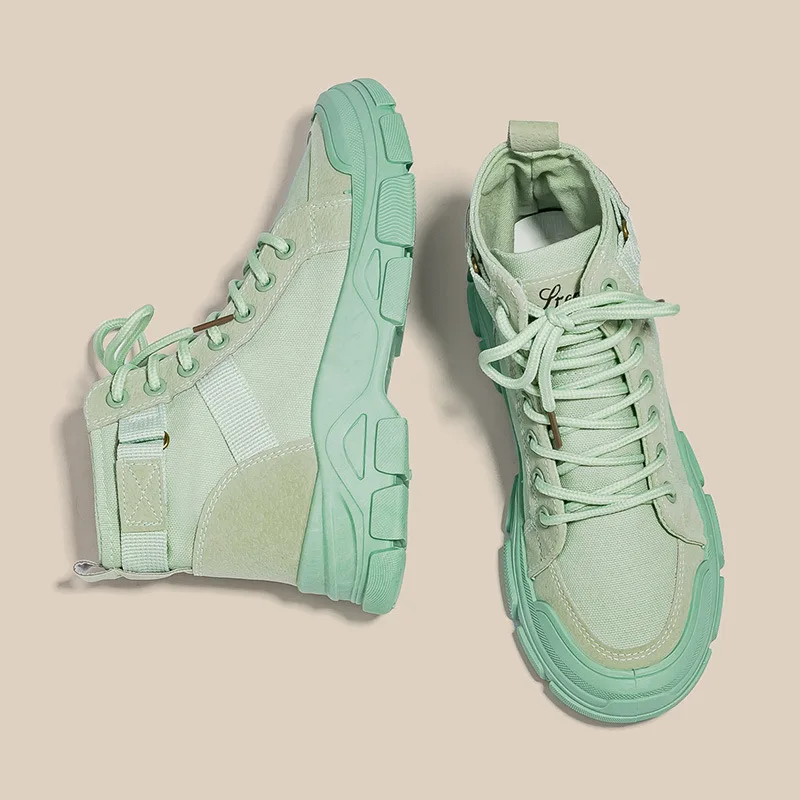 Boots Women New Student Versatile Short Tube High Top Short Boots Canvas Shoes Platform Shoes Ladies Fashion Motorcycle Boots