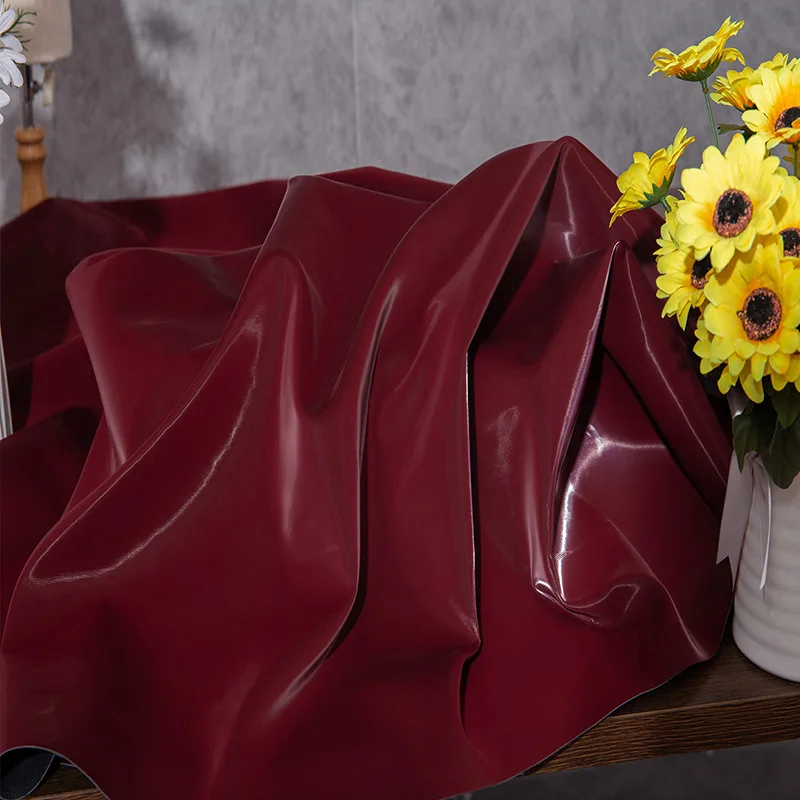 Mirror Burgundy PU Leather Fabric Wear-resisting Clothing Artificial Leather Fabric Sewing Material DIY Creative Clothing