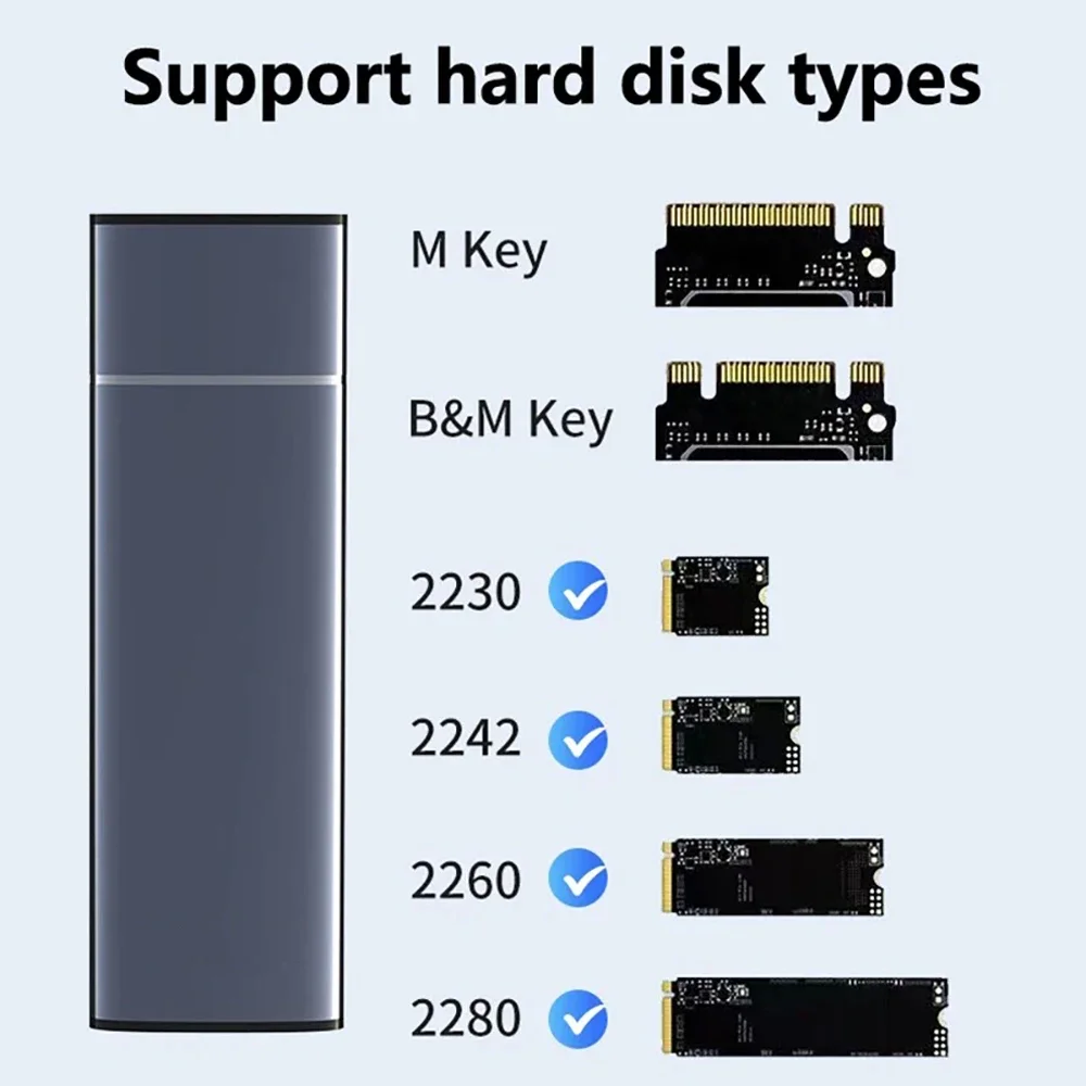 M.2 SATA NVMe SSD 외장 케이스 어댑터 10Gbps NVMe SSD 케이스 USB C 3.1 Gen2 SATA NGFF PCIe 외장 하드 드라이브 박스 노트북 PC용