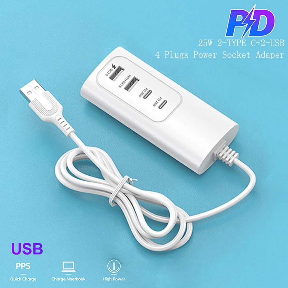 멀티 포트 확장기 USB A 고속 충전 PD 고속 충전 데이터 케이블, 4 포트 허브, 휴대폰 충전 익스텐션 케이블, 1/4 허브