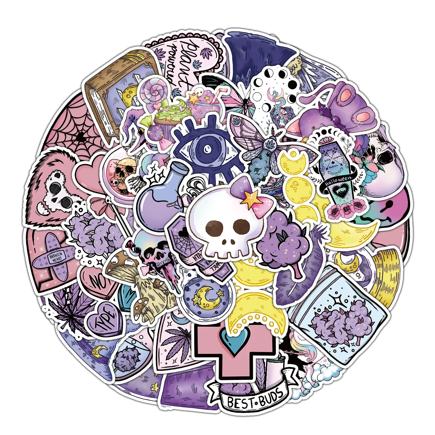 

10/30/50PCS Purple Cute Gothic Magic Witch Cartoon Stickers DIY Phone Laptop Luggage Skateboard Graffiti Decals Fun for Kid Gift