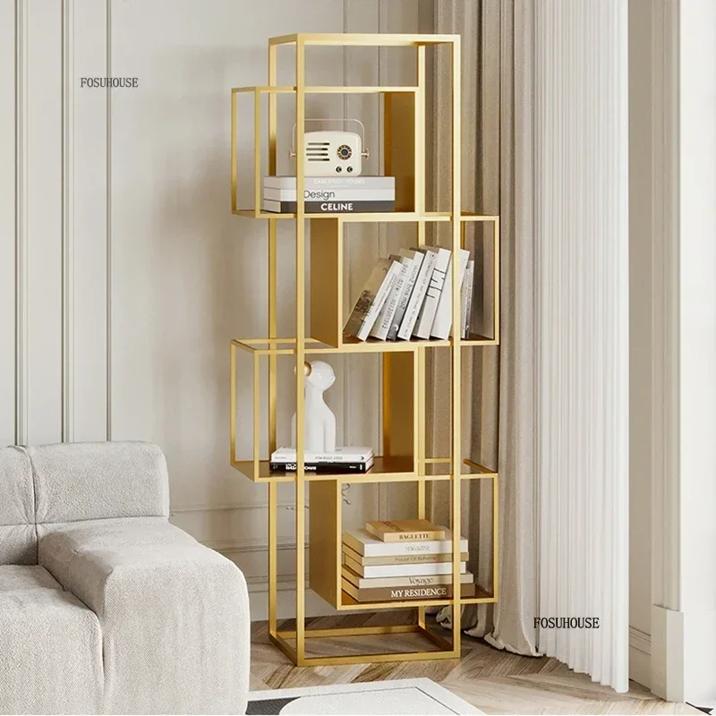 Nordic Iron Art Book Shelf Display Stand for Home Living Room Bookcase Vertical Minimalist Cream Style Bookshelf Storage Rack