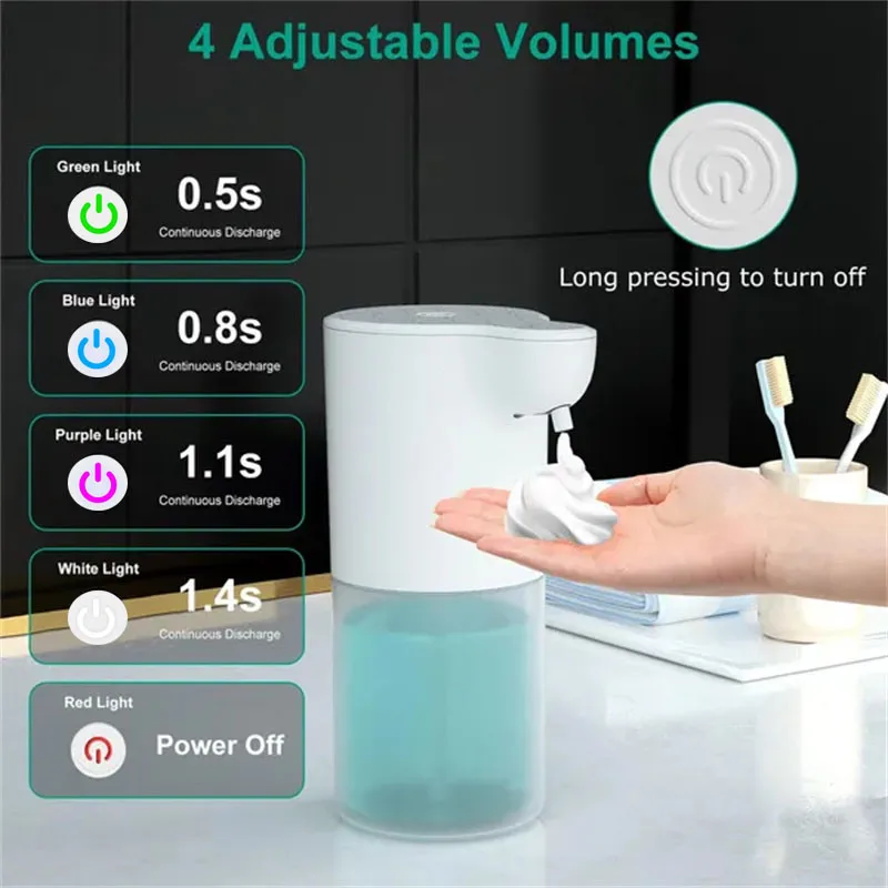 1pc 350/600ML Rechargeable Automatic Foam Soap Dispenser Touchless Handsfree Dispenser IPX5 Waterproof 4 Level Adjustable Volume 2