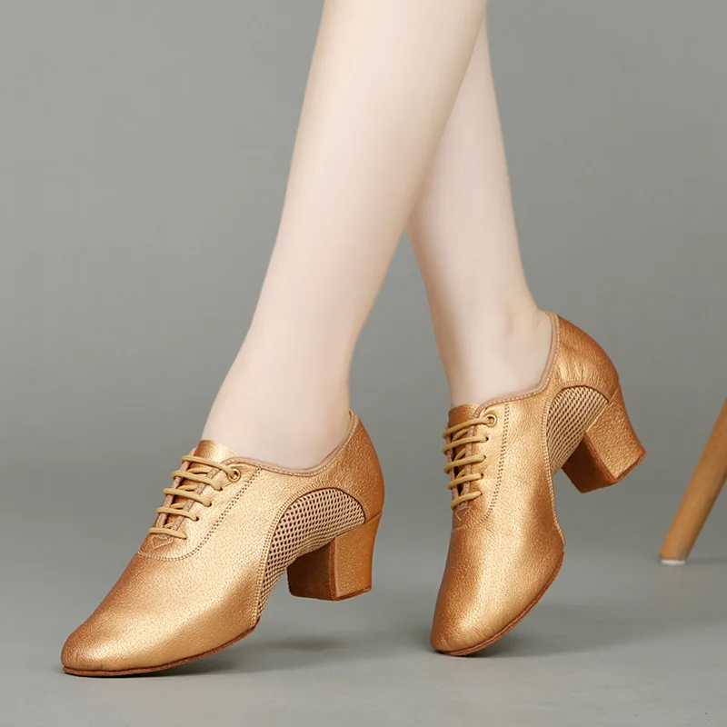 Mesh Splicing Dance Shoes Square socializing Latin Dance Shoes Soft Wear-resistant Teacher Shoes Leather Modern Dance Sneakers