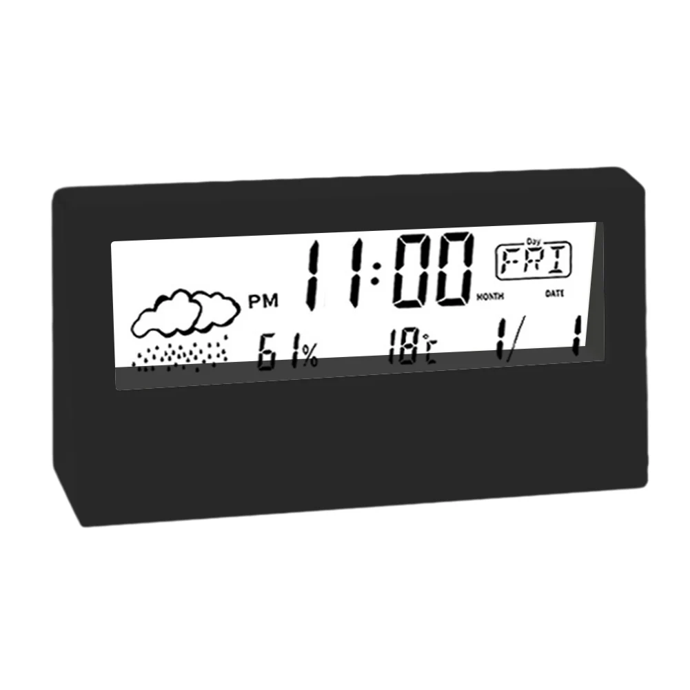 LCD Multifunctional Electronic Alarm Clock Transparent Minimalist Bedside Electronic Clock Measure Humidity 20%- 89% - 50°C~70°C