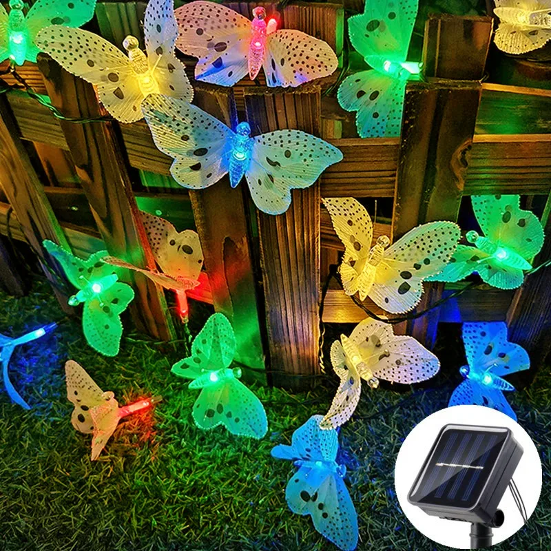Solar Powered Butterfly Lights LED Fairy String Lamp Outdoor Garden Lawn Decor 