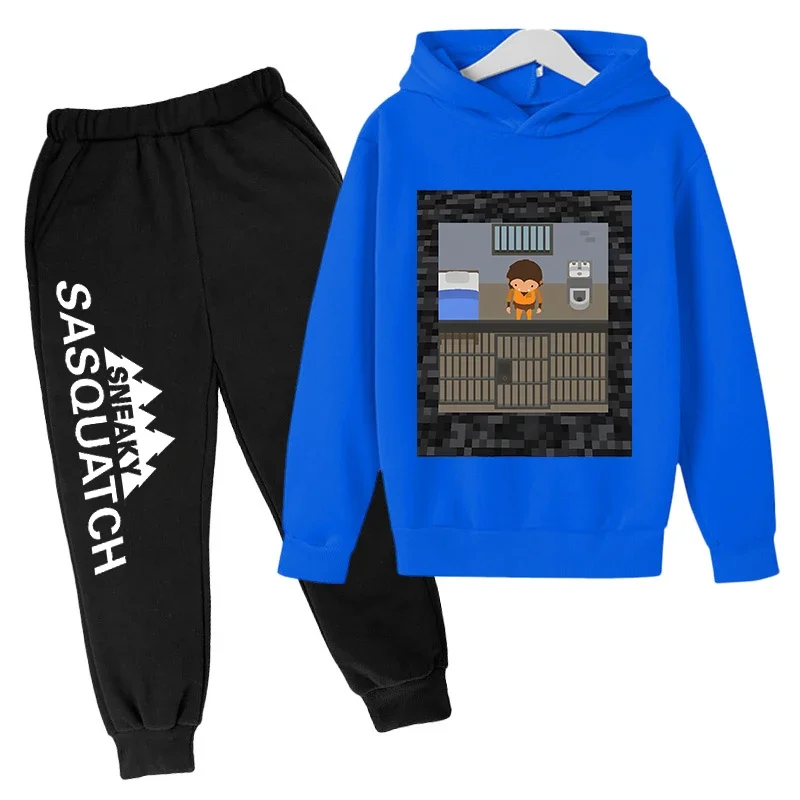 thumbnail image 1 of Conjunto de sudadera con capucha y pantalones de polar para niños, conjunto de 2 piezas, chándal, estampado de cabeza grande de Sasquatch furtivo, 1 of 5
