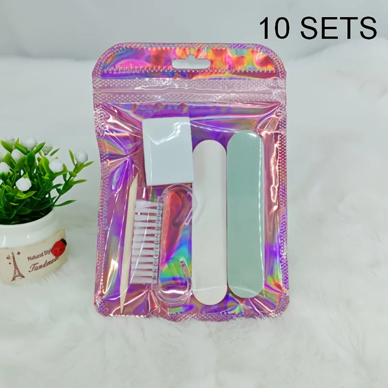 Nail Art Kit] 10-piece set, 5 pieces per pack, mini nail file and dead skin pusher set, two-sided nail file, wooden dead skin - 2