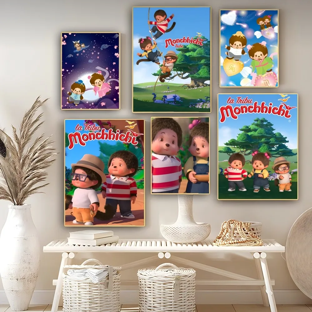 Cartoon M-Monchichis Poster Autoadesivo Art Poster Retro Kraft Paper Sticker Diy Room Bar Cafe Vintage Decorativo