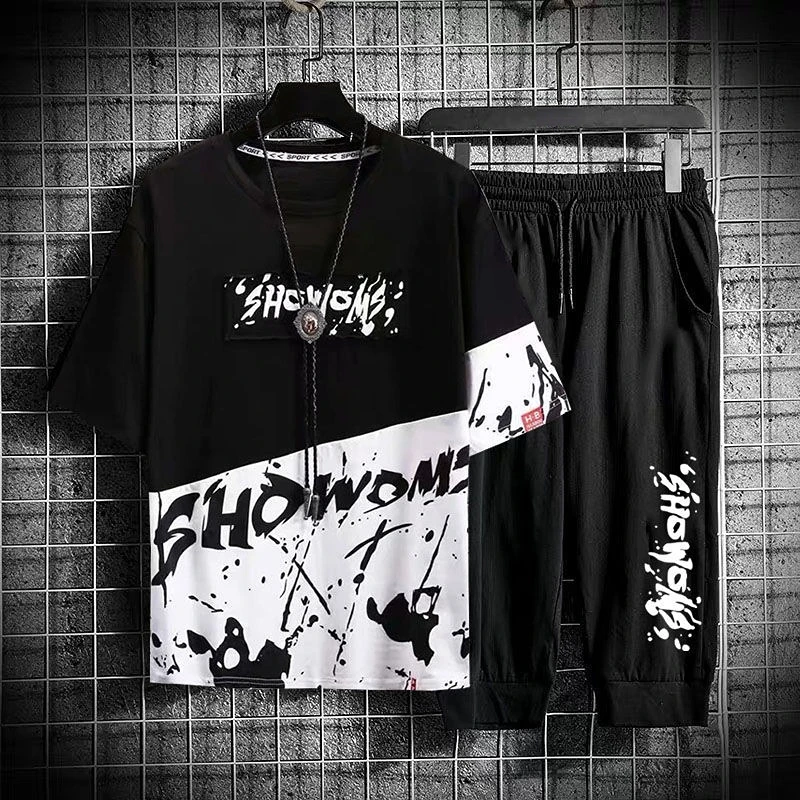 thumbnail image 1 of Trajes deportivos Top Camiseta de algodón para hombre Ropa básica para hombre Capris originales Marcas Pantalones elásticos de lujo Conjuntos 2024 Chándal de tendencia, 1 of 4