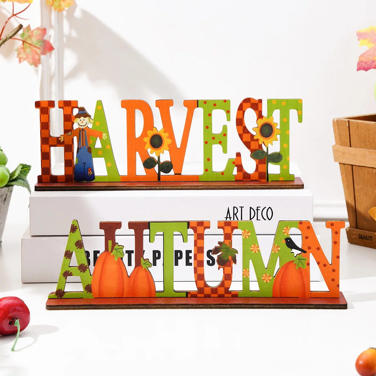 1PC, wooden letter autumn Harvest Festival decorative item, Thanksgiving Day decorative stand