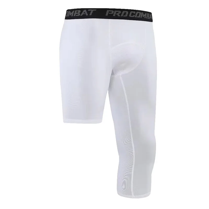Men Compression Shorts Base Layer Exercise 3/4 Trousers Running Tight Sport Cropped One Leg Leggings Basketball Football Yoga