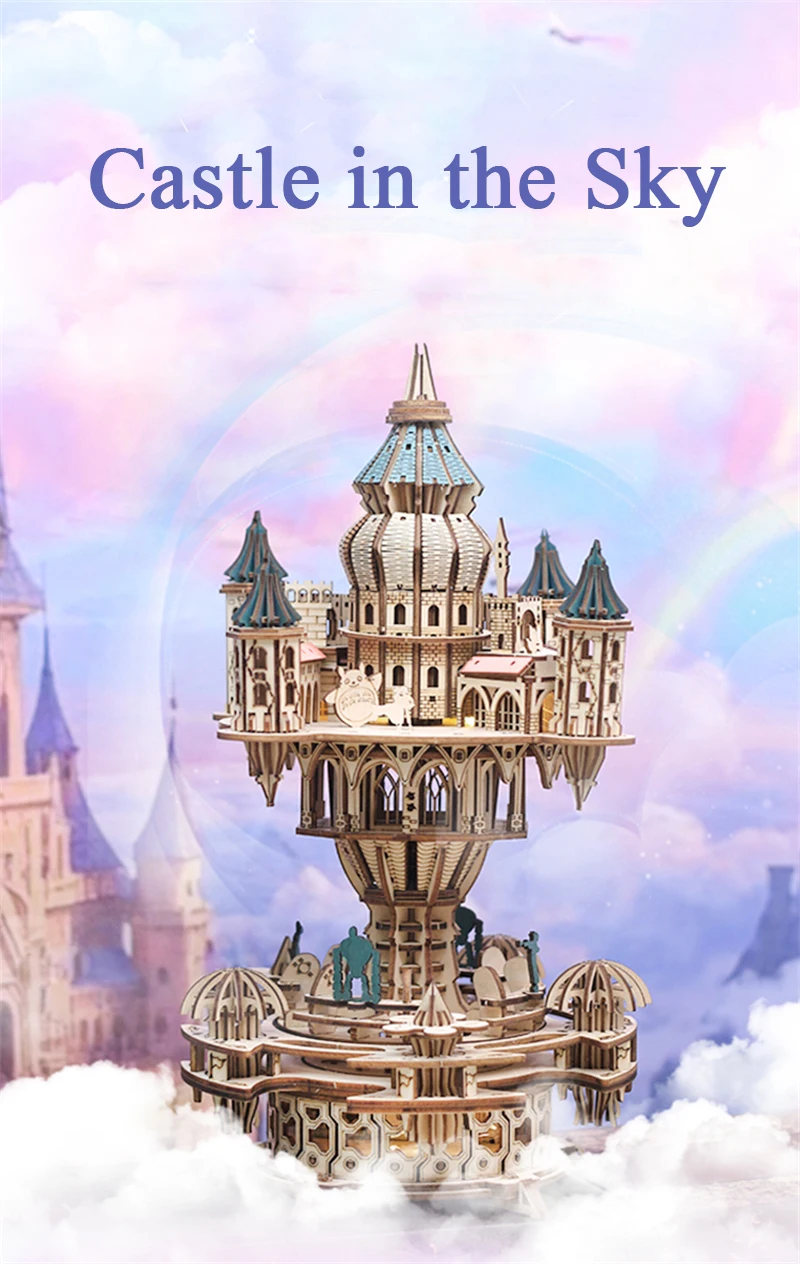 3D Wooden Castle Music Box Puzzle DIY Fantasy Castle Model Kit