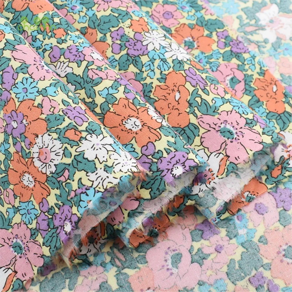 Chainho,Printed Plain Weave Poplin Cotton Fabric,DIY Quilting Sewing Material,Patchwork Cloth,Floral Series,3 Sizes,15PC1,Big