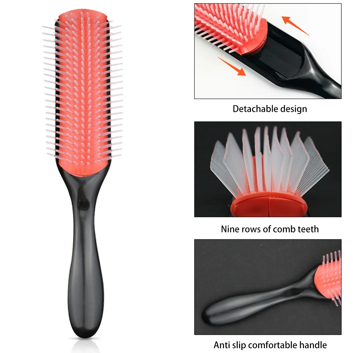 Hair Brush for Wet & Dry Hair Nylon Styling Brush Detachable Hair Comb Eliminates Knots & Reduces Breakage for All Hair Types