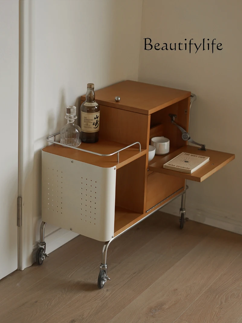 

Nordic Solid Wood Sofa Side Cabinet Mobile Trolley Living Room Storage Small Table Storage Cabinet