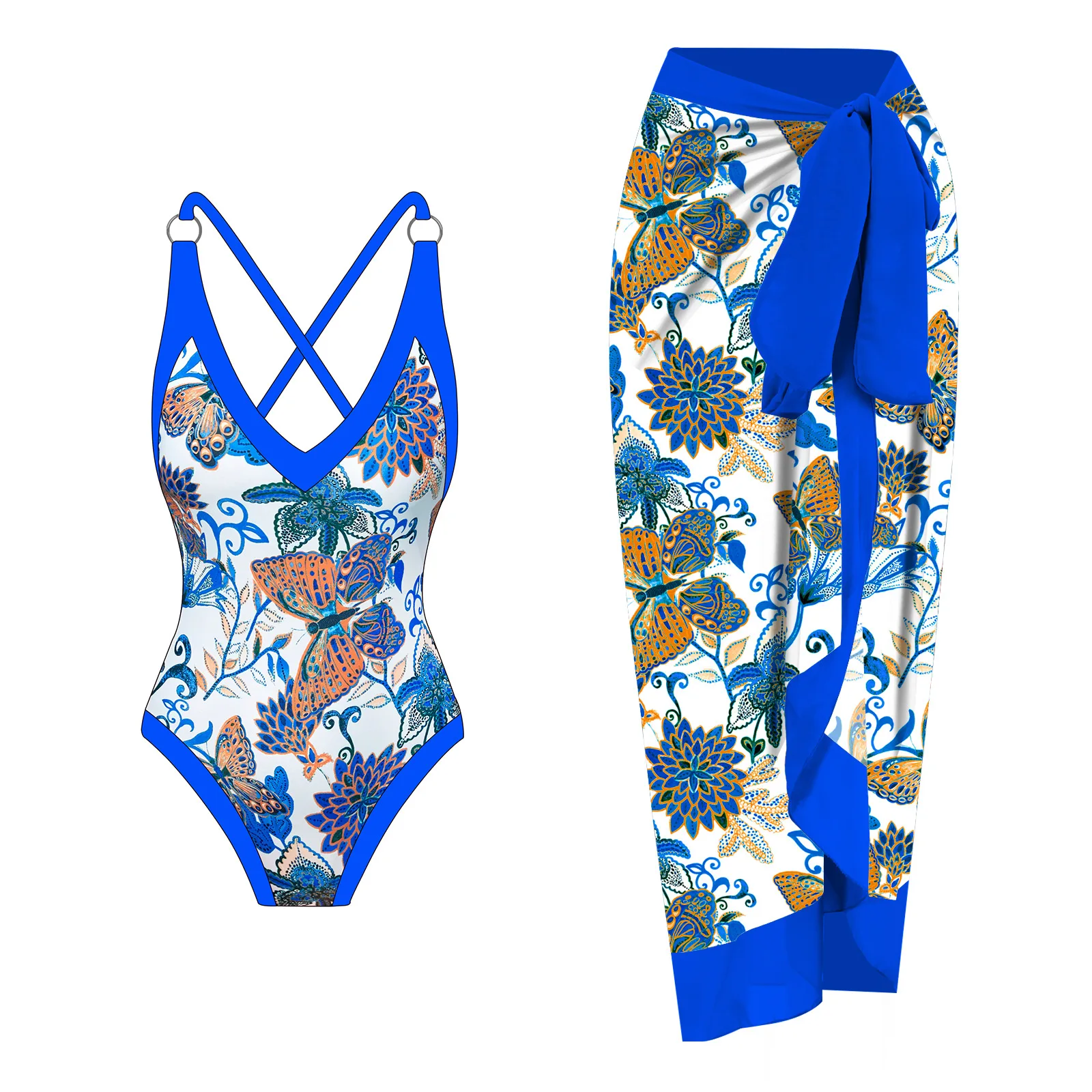 

Новинка 2023, праздничный слитный купальник в стиле ретро, накидка, женская модная купальная одежда, юбка, шифоновый бразильский Монокини, Пляжное Платье