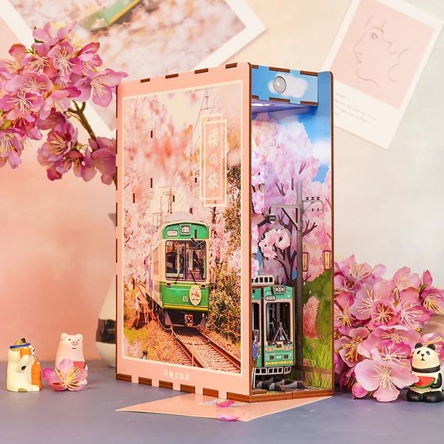 CUTEBEE DIY Book Nook Wooden Bookshelf Shelf Insert Miniatures House Model Kit Anime Collection Birthday Toy Gifts 2