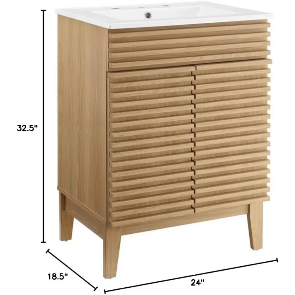 Render Vanity Floor, 24 Inch, Oak/White Sink bathroom vanity  bathroom cabinet  bathroom sink cabinet   bathroom sink cabinet 3