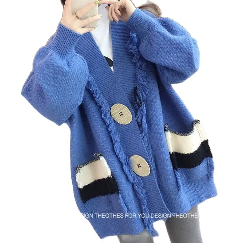 

2022 New Spring And Autumn Lazy Style Solid Color Sweater Coat Women's cCrdigan All-match Thick Korean Loose Knitted SweaterLady