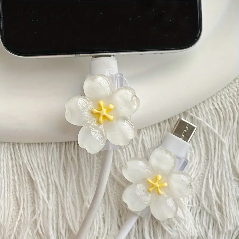 2pcs Cherry Blossom Cable Protector Cord Saver Sleeve Data Line Protection Kit For iPhone/Type-C Charging Interface - Image 2