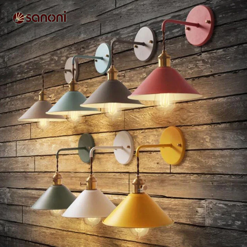 

Retro Wall Light Bedside Wall Lamp Nordic Macaron Colorful With Switch Sconce American Loft Luster Bedroom Decor LightingFixture