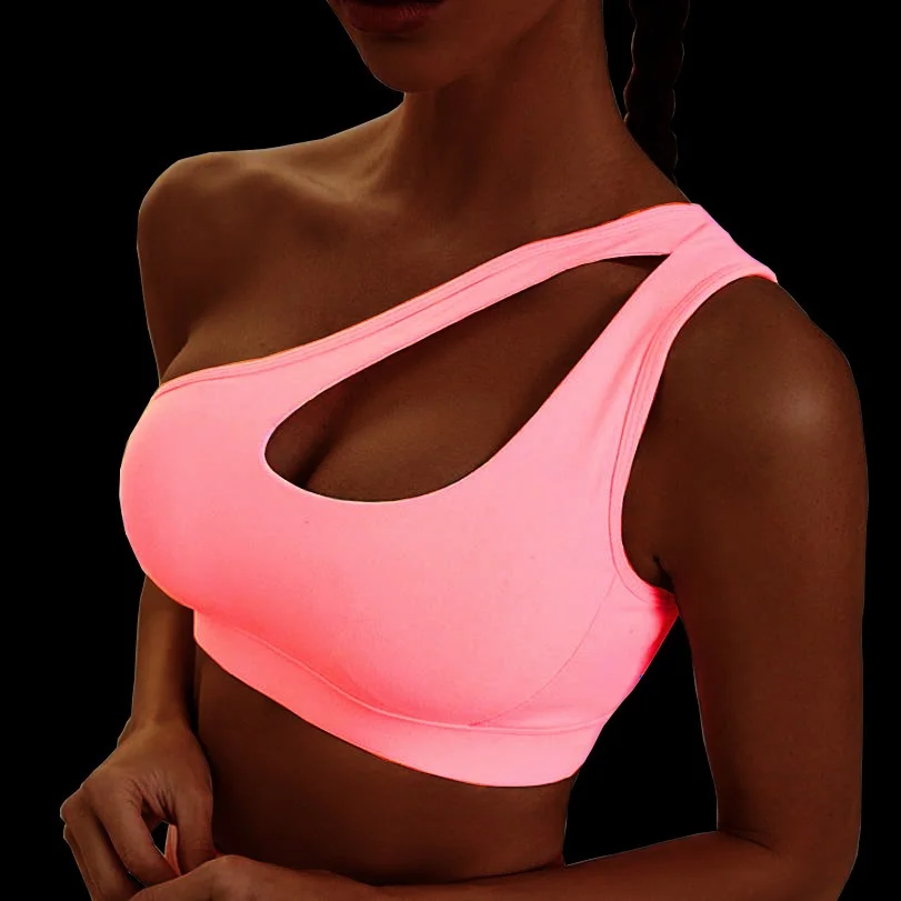 Sexy One Shoulder Yoga Bras Women Sports Top Crop Athletic Vest Push Up  Underwear BH Sports Bra Sportswear Wire Free Gym Shirts