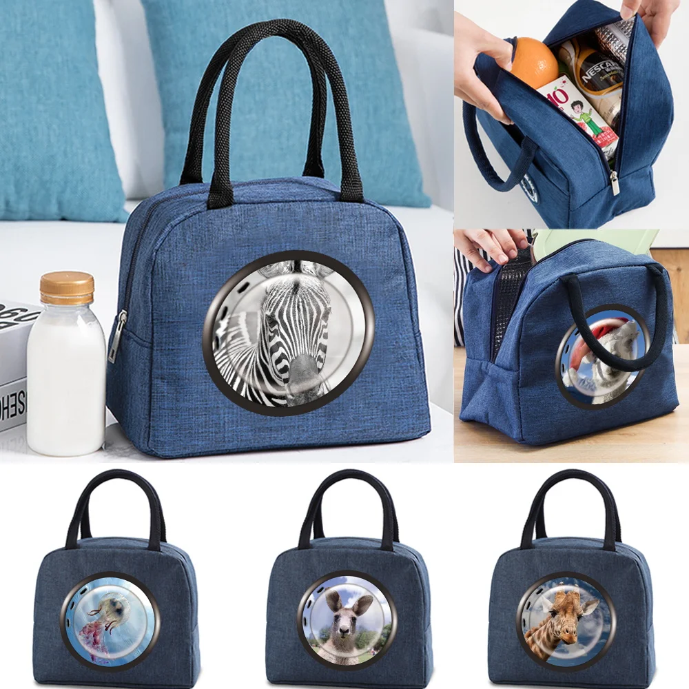 Portable Lunch Bag for Women Insulated Canvas Cooler Bag Thermal Kids Food Tote for Work Picnic Lunch Bags Girl Window Pattern women bag tote canvas thermal lunch bag mask print organizer eco shopper storage bags for office travel picnic children