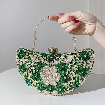 Shiny and fashion rhinestone flower mental handle women evening party bag