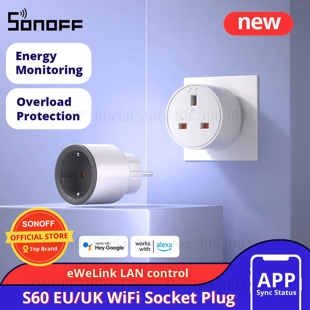 SONOFF S60 EU/UK WiFi Smart Plug smart switch smart plug Power Monitor Outlet Voice/eWeLink Remoter Control Alexa Google Home SmartThings