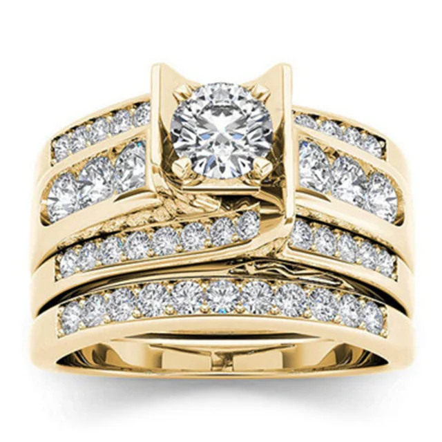 Mifeiya Luxury Wedding Engagement Lover's Ring Set Bling Iced Out Geometric AAA Cubic Zircon Crystal Ring for Couple Women Men CR6503XS