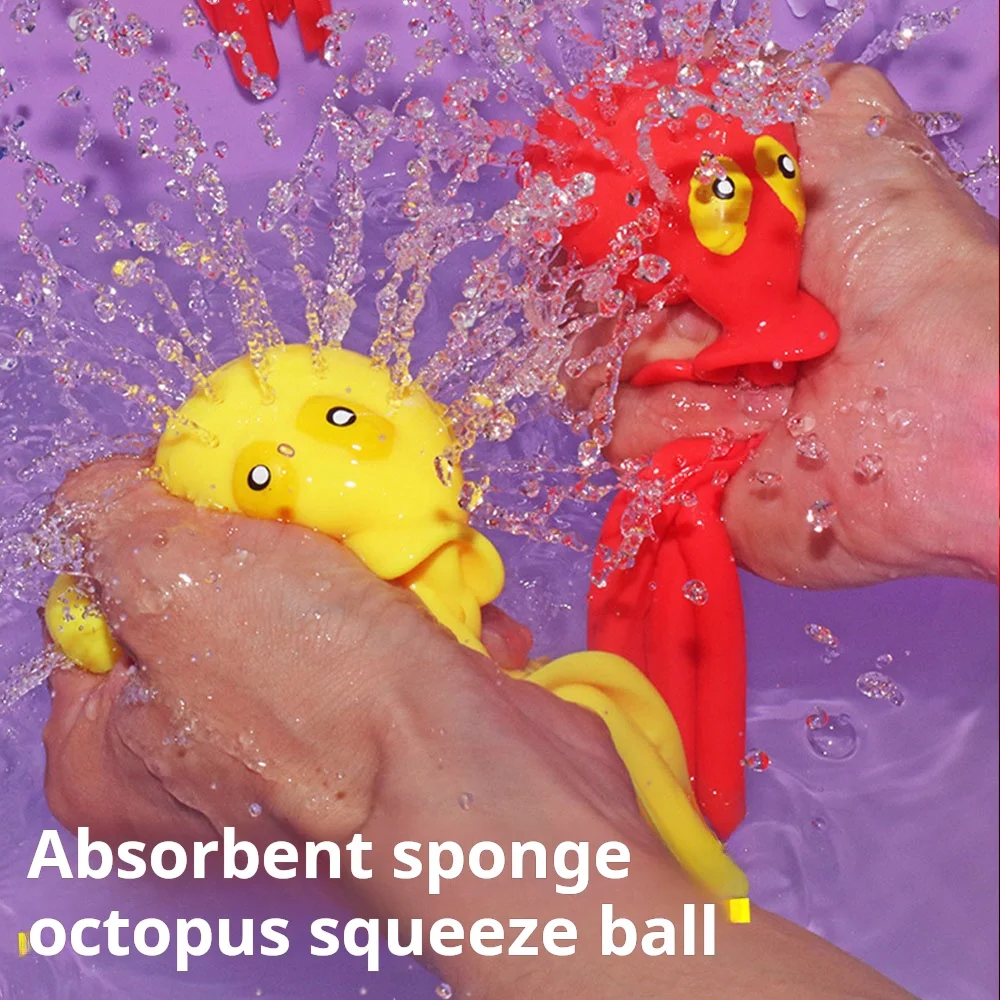 Squeeze Spray Glowing Octopus Bath Toy with Water Absorbing Ball Splash Fun for Toddlers Kids Interactive Shower Indoor Outdoor