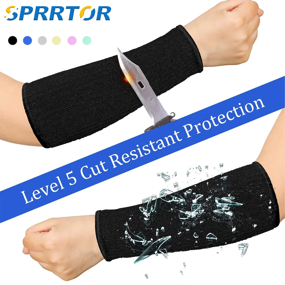 Cut Resistant Arm Sleeves 1Pair Level 5 HPPE Cut Arm Sleeve Cut Resistant Thumb Protector Sleeves Resistant Anti-Puncture Work Protection Arm Sleeve