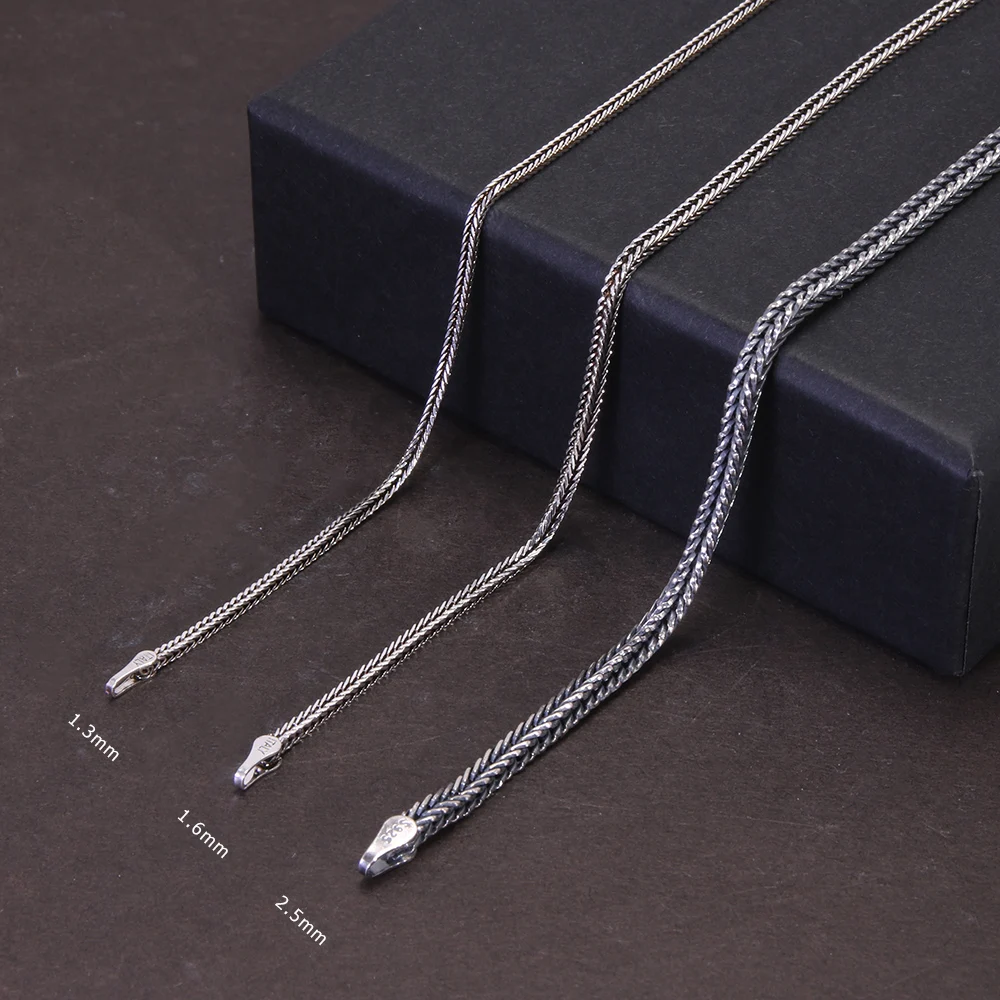 Silver Necklace 925 Sterling Silver Necklace Chain Women And Men Vintage Foxtail 1.6mm Retro Solid Thai Silver Italy Fine Jewelry