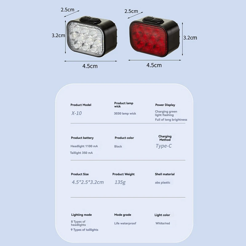A64T-Bike USB Charging Front And Rear Light Set Mountain Helmet Road Bike Headlight Taillight